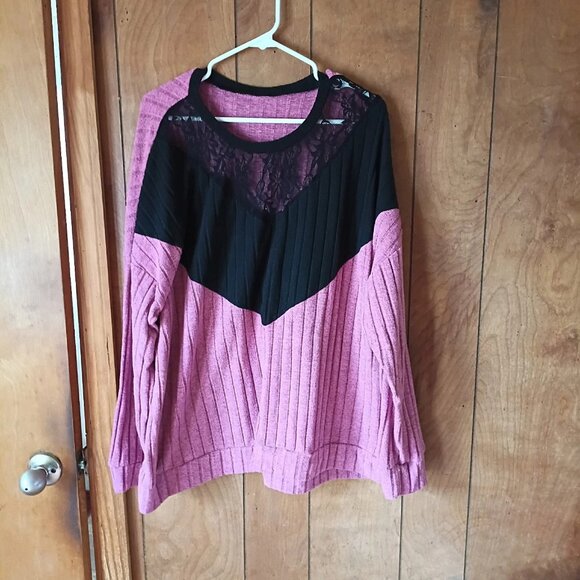 plus size womens pink and black long sleeve pullover sweater size 5X - Picture 2 of 4